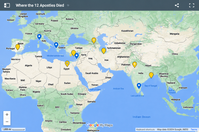 Map of Where the Twelve Apostles Died