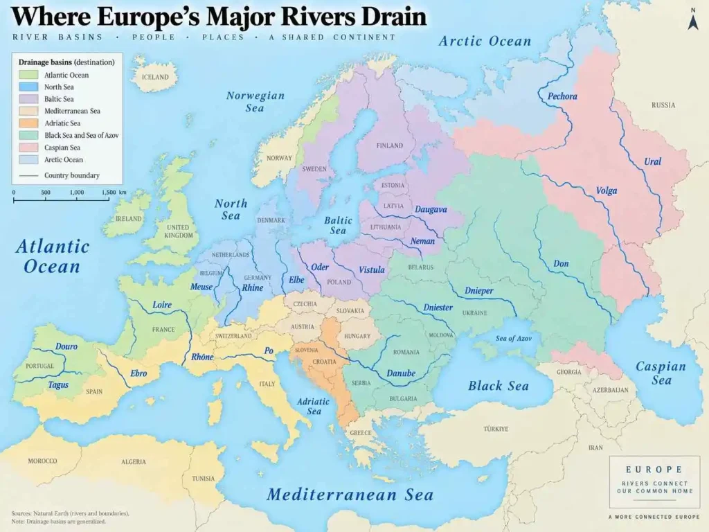 Major Rivers of Europe by Drainage Area