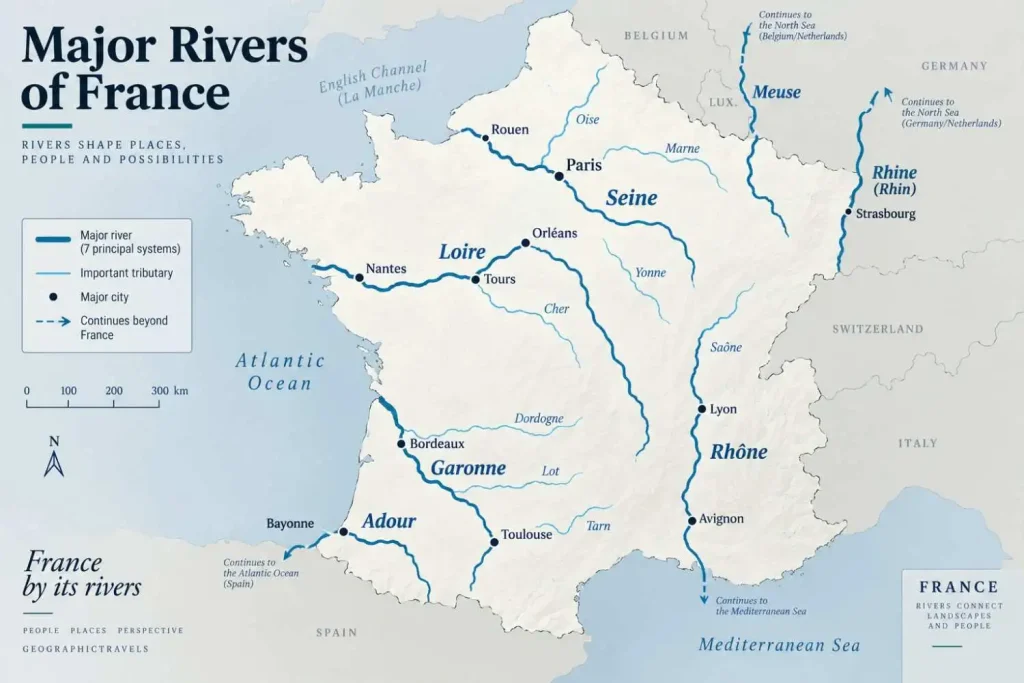 Major Rivers of France Map