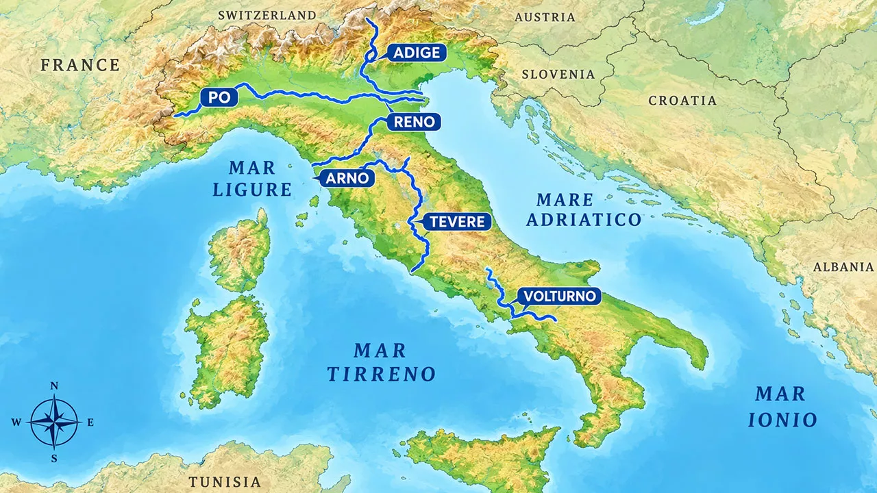 Map of the Major Rivers in Italy