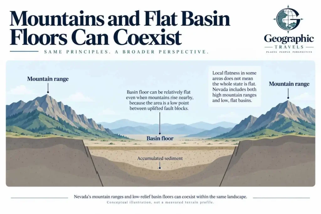Mountains and Flat Basin Floors Can Coexist